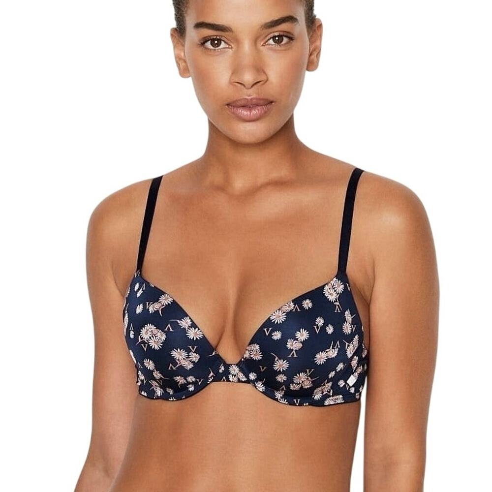 Sexy Tee Push-Up Bra 32C underwire blue logo floral v Victoria’s Secret